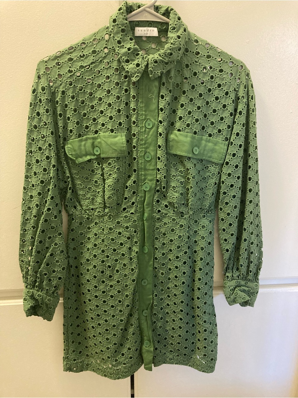 Sandro Green Eyelet Button-Down Shirt
